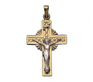 14K Gold Sunburst Cross Pendant with Crucifix —