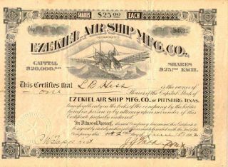  Ezekiel Air SHIP Mfg Co Stock Certificate 1902