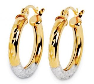 14K Yellow Gold & White Rhodium Diamond cut Tube Hoop Earrings
