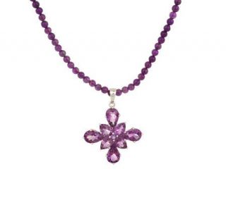 Sterling 14.00 ct tw AmethystCluster Pendant on Bead Necklace