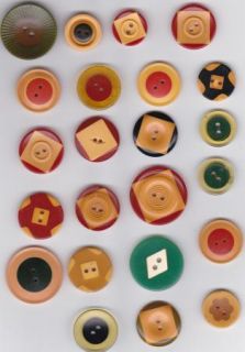23 Vintage Bakelite Cookie Buttons Reds Black Green Designs