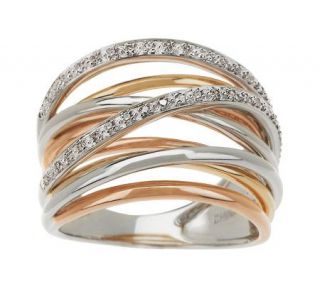 Tri color Solid 14K Gold 1/10cttwDiamond Ten band Highway Ring