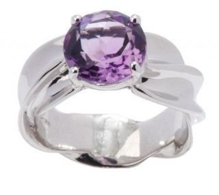 15 ct Round Amethyst Sculpted Detail Sterling Ring —