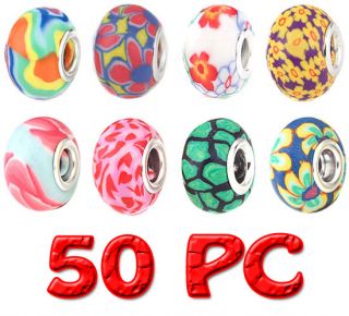 Bundle Monster 50pc Silver Core Fimo Polymer Clay European Bead Charm