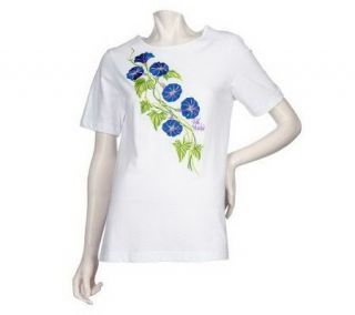 Bob Mackies Floral Embroidered Knit T Shirt —