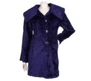 Dennis Basso Faux Persian Coat with Round Collar & Contrast Lining