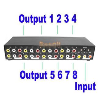 1INPUT x 8 Output 1X8PORT Splitter Composite 3RCA AV Video Audio