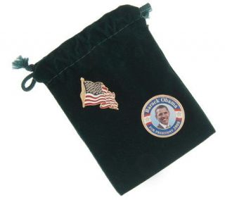 2008 President Barack Obama Colorized Coin Lapel Pin and Flag Pin Set 