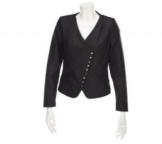 DASH by Kardashian Faux Leather V neck Jacket with Pockets — 