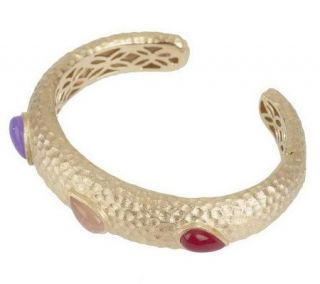 As Is Rivka Friedman Hammered Finish Hinged Cuff With Gemstones
