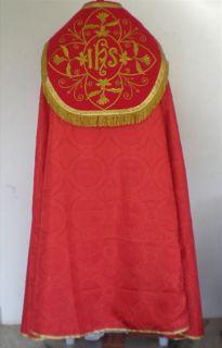 New RED Benediction Roman COPE & Stole Set IHS (CV_D4F) French