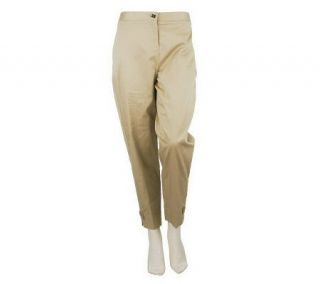 Susan Graver Cotton Sateen Ankle Pants with Pockets & Button Detail 
