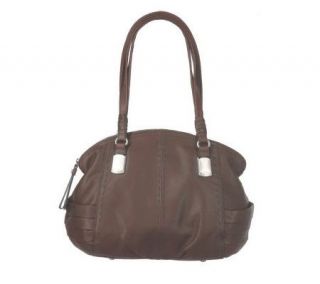Makowsky Glove Leather Zip Top Shopper with Pleating & Stitch Detail 