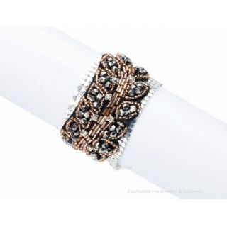  Chain Mail Cuff Bracelet Hematite Crystal Coppertone Beaded New