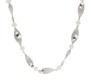 Steel by Design 36 Wavy Link & Cultured Pearl Necklace —