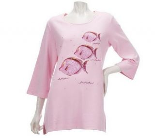 Quacker Factory Three Fish 3/4 Sleeve Tunic —