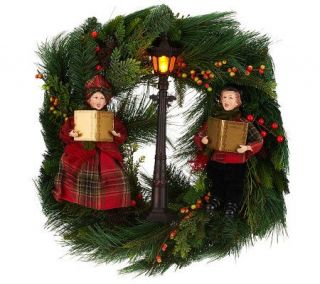 22 Lit Dickens Caroler Wreath with Timer by Valerie —