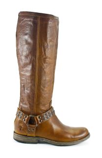 Frye Phillip Studded Harness Tall Boots Cognac Shoes 9 New