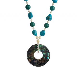 Lee Sands Abalone Circle Pendant on 23 Gemstone Bead Necklace