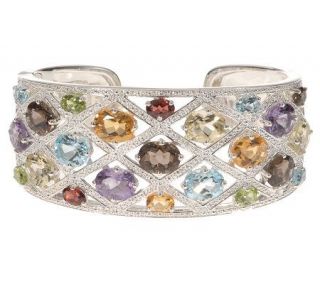 Sterling 23.00 ct tw Multi gemstone Hinged Cuff Bracelet —