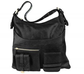 Sondra Roberts Leather Cargo Pocket Hobo Bag with Grommet Detail
