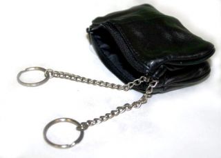 Leather Coin Pouch Purse Change Wallet with Key Ring Chain Genuine