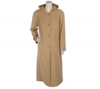 Centigrade Fully Lined Button Front Long Wool Coat w/ Hood —