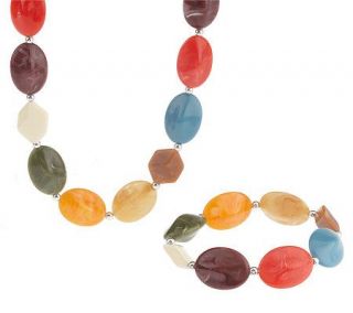 Bold Colorful Bead Necklace and Stretch Bracelet Set —