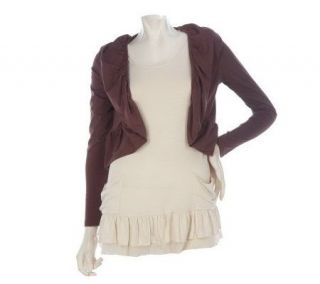 LOGO by Lori Goldstein Open Front Ruched Collar Cardigan —