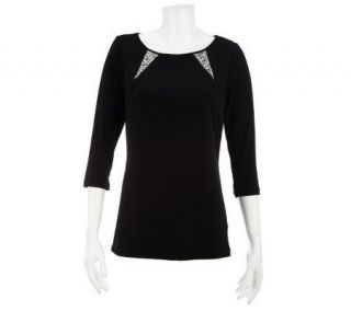 Bob Mackies 3/4 Sleeve Embellished Top with Seam Detail   A229728