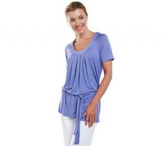 Isaac Mizrahi Live Tunic with Pleated Neck & Detachable Belt