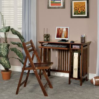 Casual Computer Desk with Folding Keyboard Tray Chair Brown from