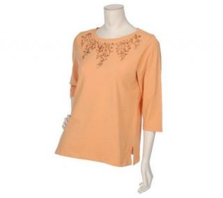 Bob Mackies Embroidered & Embellished Necklace T shirt   A15830