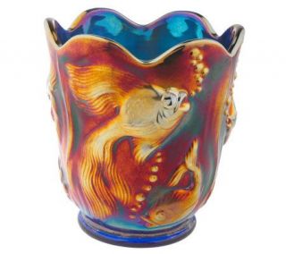 Fenton Art Glass Cobalt Marigold Carnival Atlantis Vase —