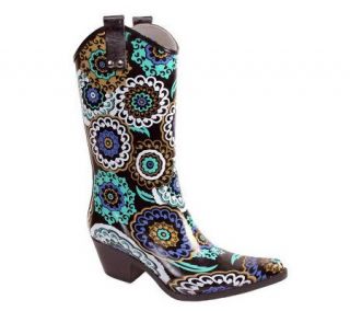 Nomad Yippy Western Style Black and Blue Pinwheel Rain Boots