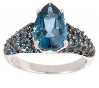 Sterling 3.90 ct tw LondonBlueTopaz Pave Design Ring —