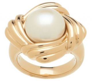 HonoraGold Cultured Pearl 12.0mm Button Textured Ring 14K Gold 