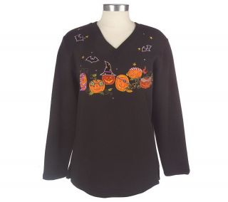 Quacker Factory Halloween Masquerade Embroidered Sweatshirt — 