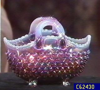 Fenton Art Glass Plum Opalescent Hobnail Basket —