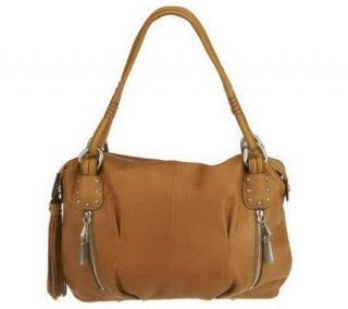 As Is B.Makowsky Leather Zip Top Pocket Satchel   A227531