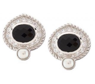 Judith Ripka Sterling Onyx, Diamonique & Cultured Pearl Earrings