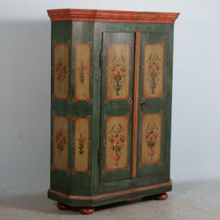 Antique German Hand Painted Armoire Dated 1821 Vases with Florals