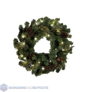 Lighted Indoor Christmas Wreath 24 Battery Operated Clear LED Lights