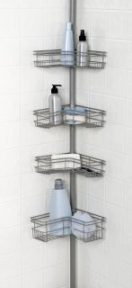 Shower Corner Bath Tub Wall Storage Caddy 4 Basket Pole by Zenith