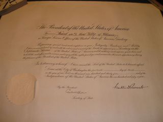   Document Signed Franklin Roosevelt Cordell Hull Diplomatic Service
