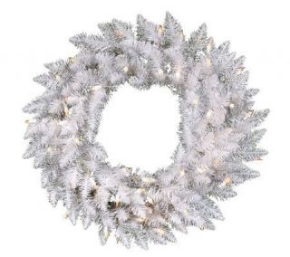 30 White Sparkle Spruce Wreath w/ Clear Dura Lit Lights —