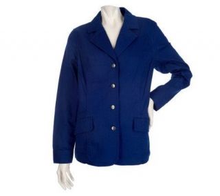 Denim & Co. Long Sleeve Twill Jacket w/ Notch Collar & Embroidery 