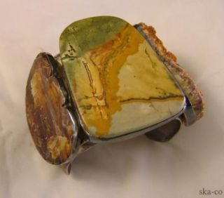 Rebecca Collins Sterling Silver Cuff Bracelet 3 Large Stones Mineral