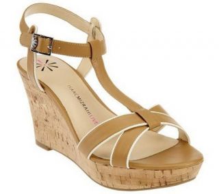 Isaac Mizrahi Live Sandal with Ankle Strap and Cork Wedge —