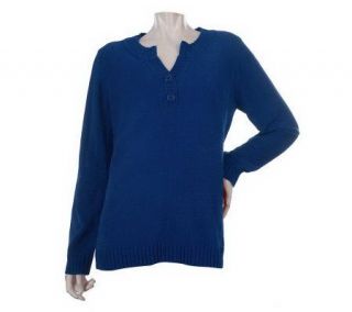 Denim & Co. Notch Button Chenille Sweater —